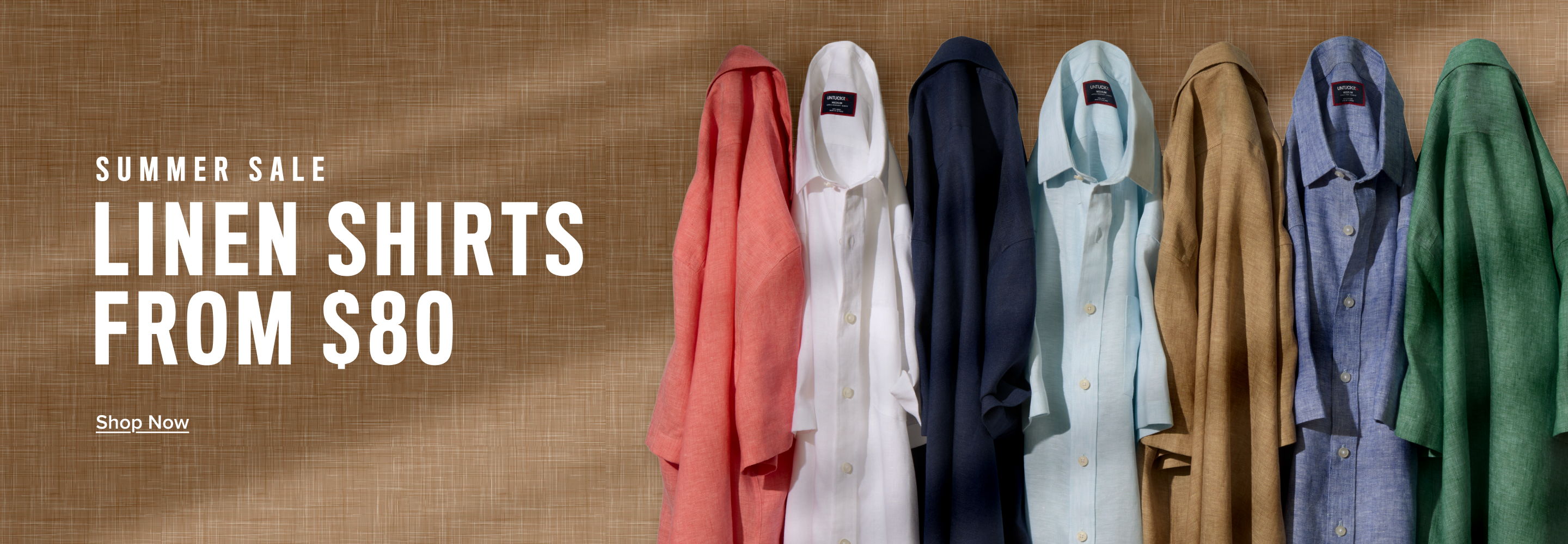 Linen shirts in various colors with a price tag of $80.