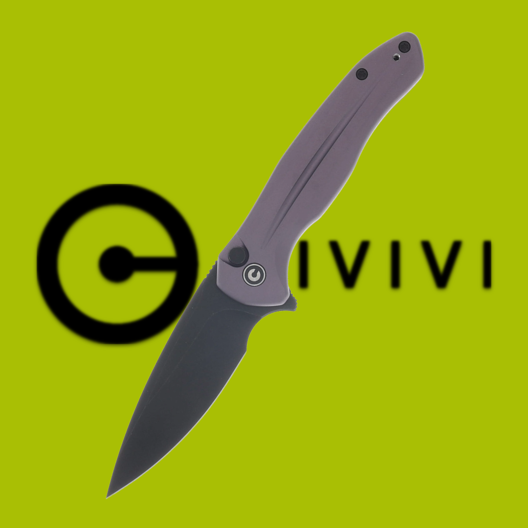 Folding knife on a green background with the Civivi logo.
