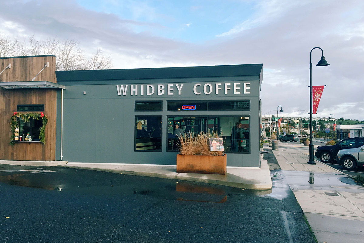 Whidbey coffee store with modern look on Pioneer Way on Whidbey Island.