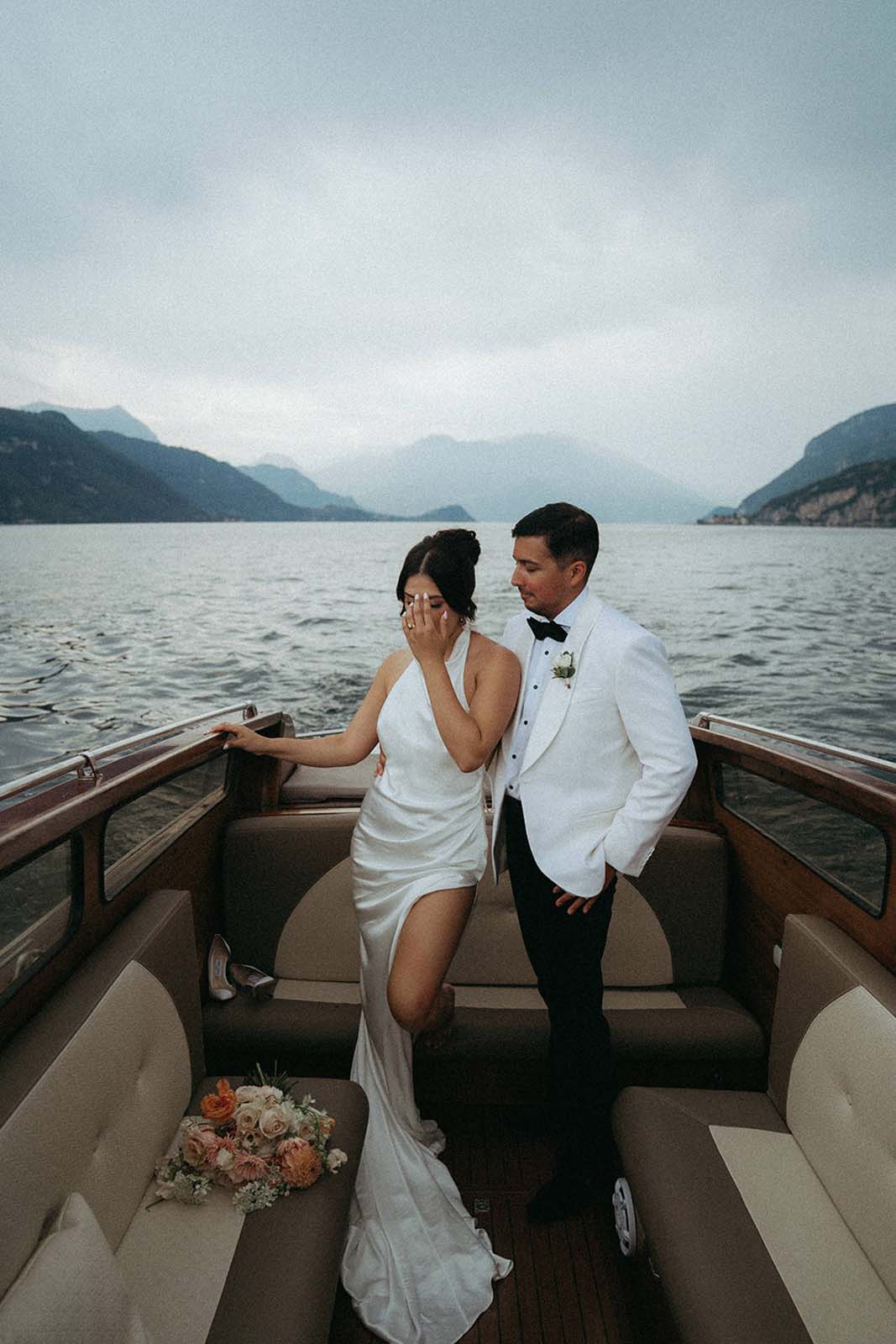 Bride and husband on the boat