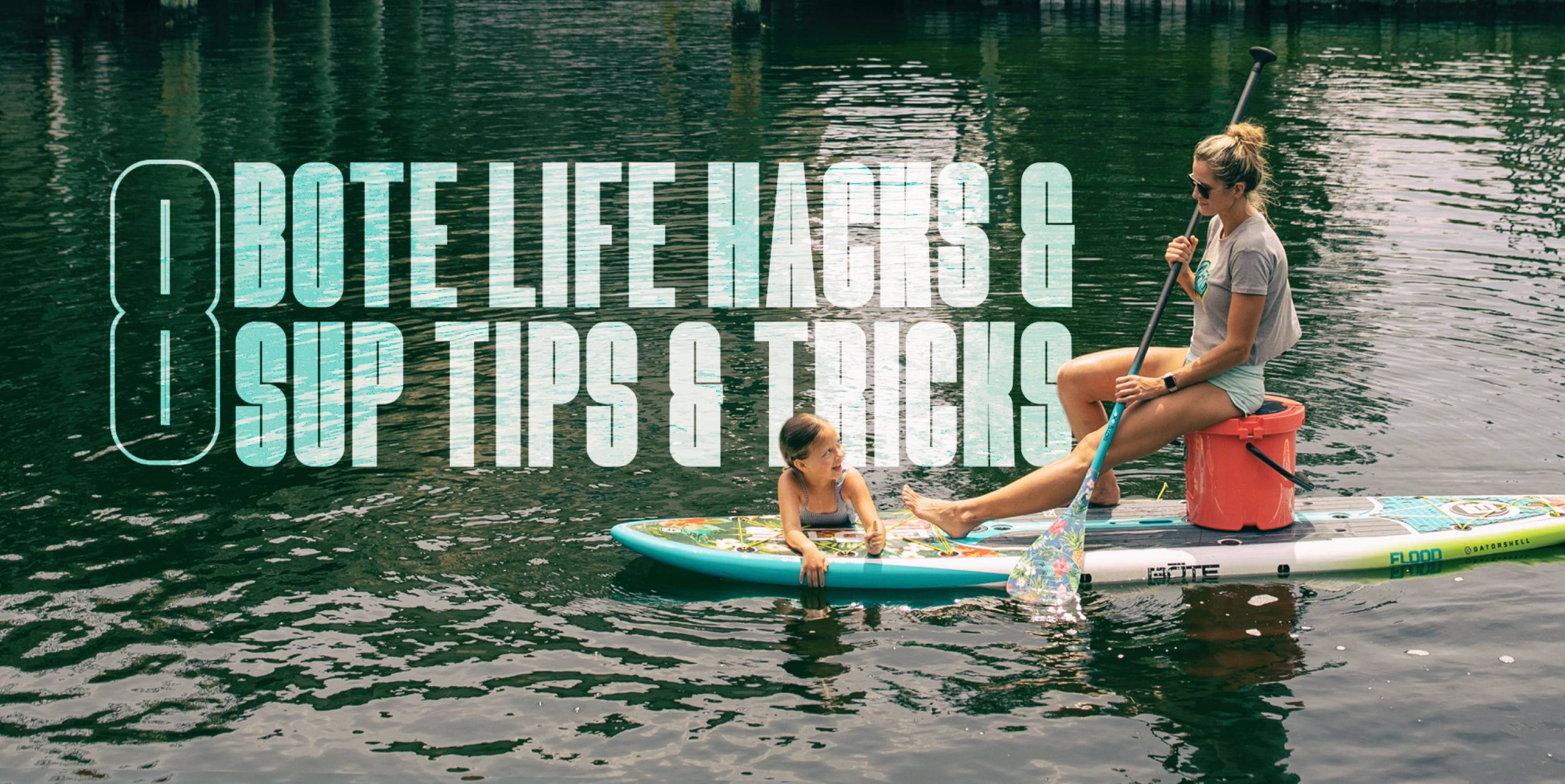 Woman and child on paddle board