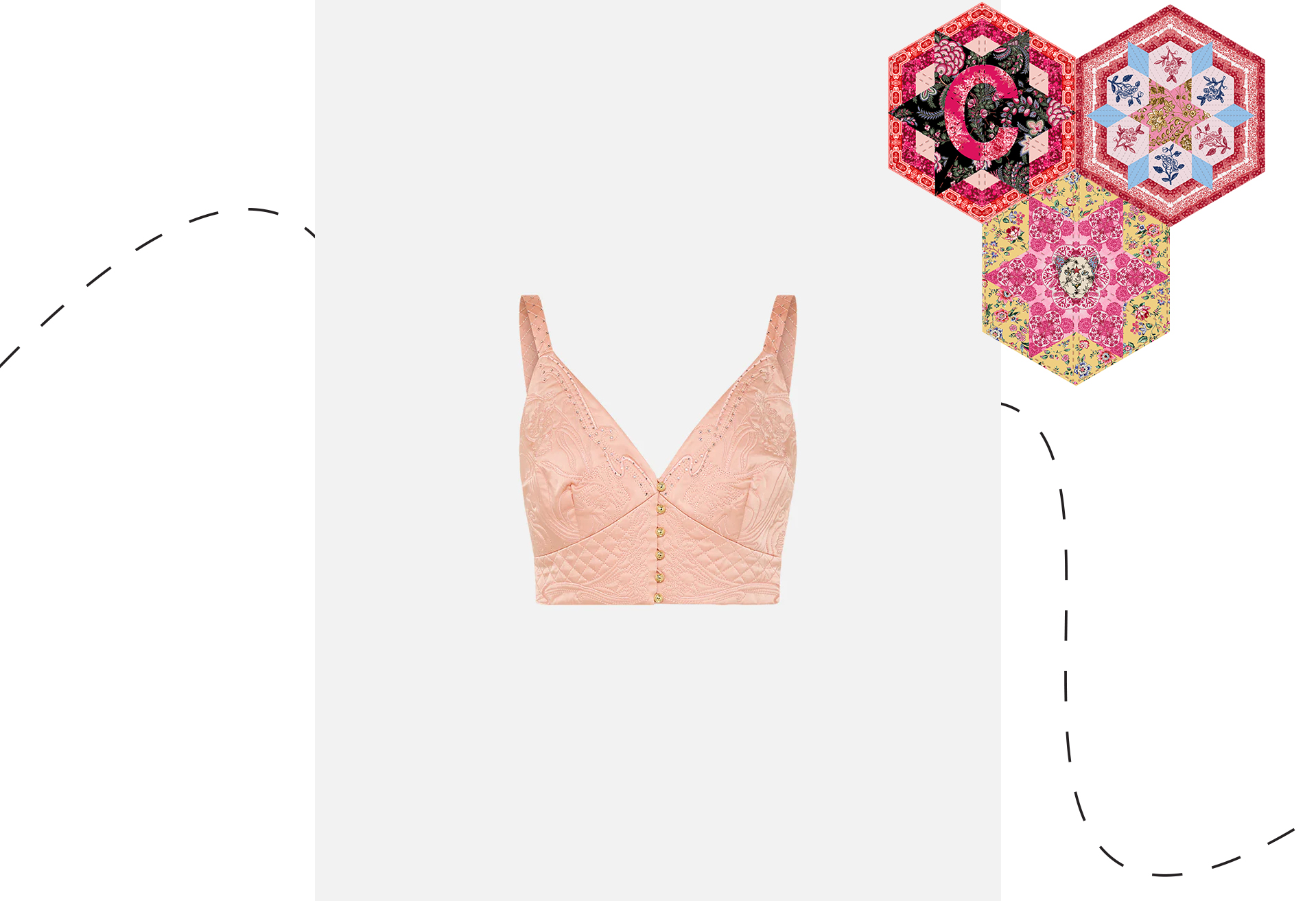 QUILTED BRALETTE BLOSSOMS AND BRUSHSTROKES PRINT