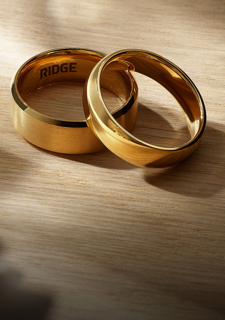 Ridge 8mm Beveled Ring Set - Damascus