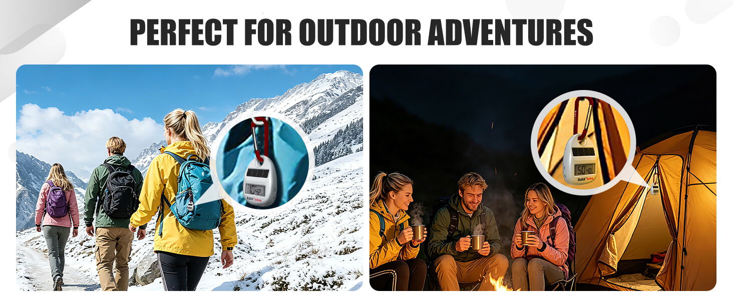 Image promoting outdoor adventures with people hiking and camping.