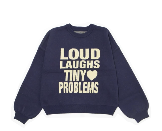 Navy sweatshirt with text: 