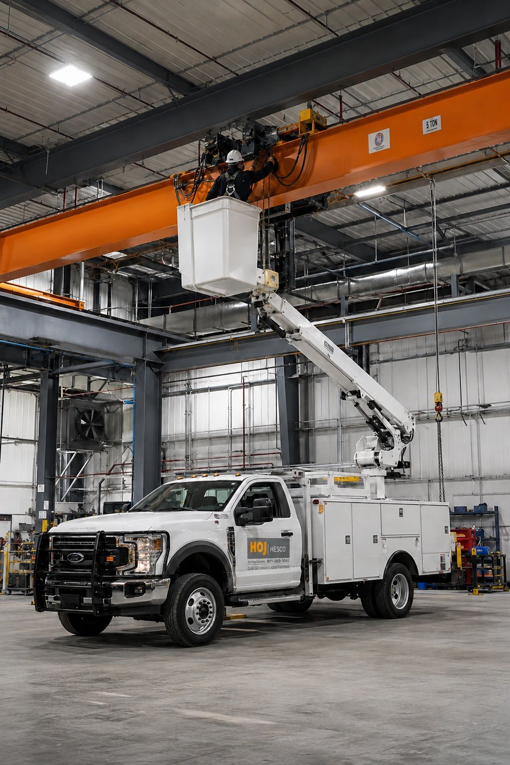 HOJ Repair tech fixing a crane