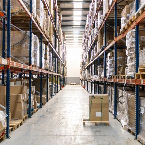 Space is running out. full pallet racking shelves with a lone pallet in the aisleway