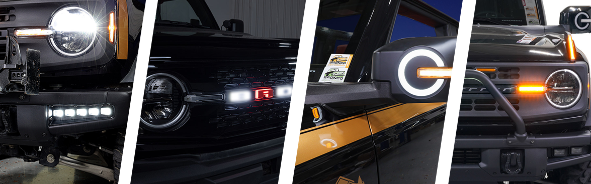 Photo collage of aftermarket lighting options