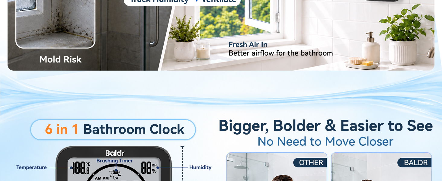 Bathroom products showcasing a clock and a mirror with plants.