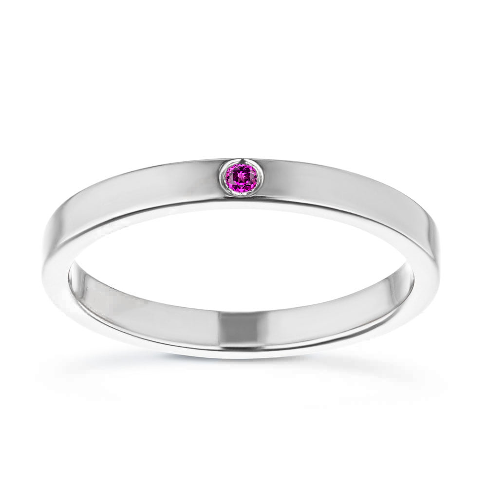 Single stone stackable band featuring a pink sapphire lab grown gemstone by MiaDonna