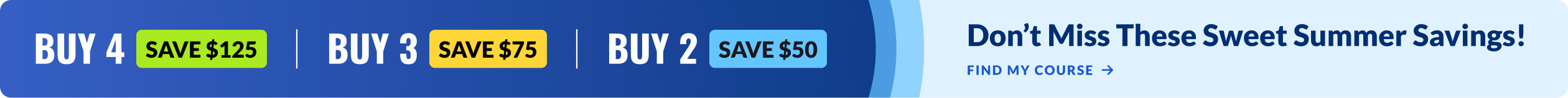 Summer Promotional Banner: Buy 4, Save $125, Buy 3, Save $75, Buy 2, Save $50