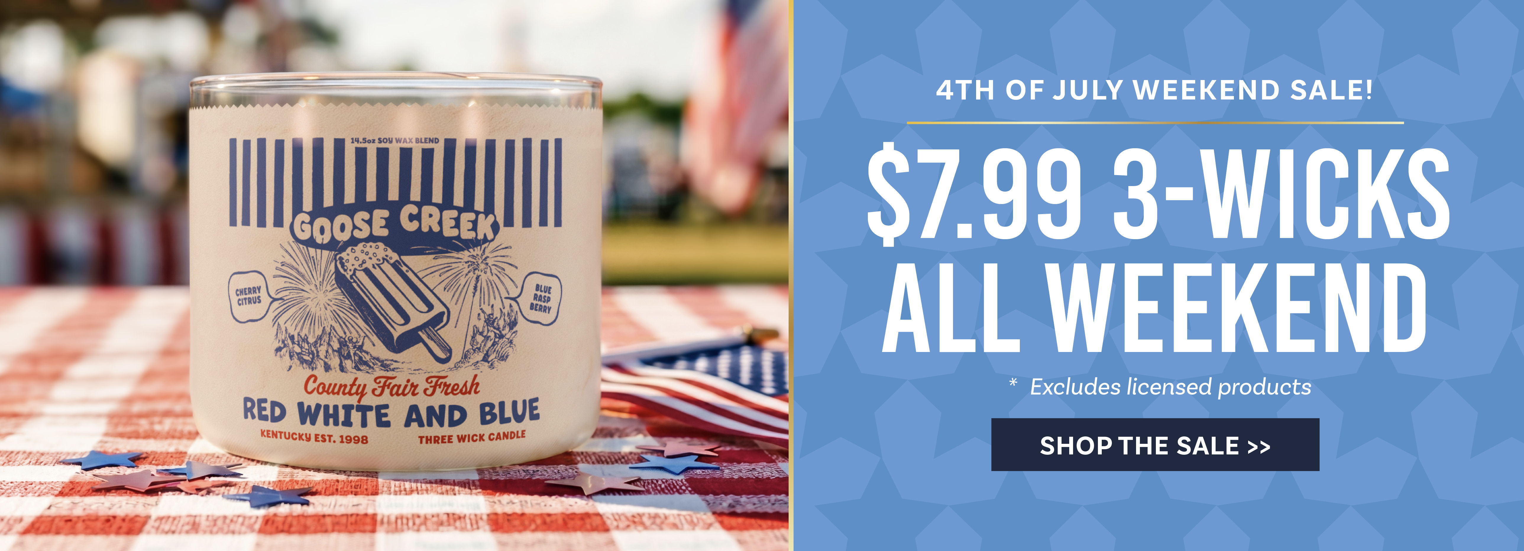 Candle sale advertisement with promotional text and festive table setting.