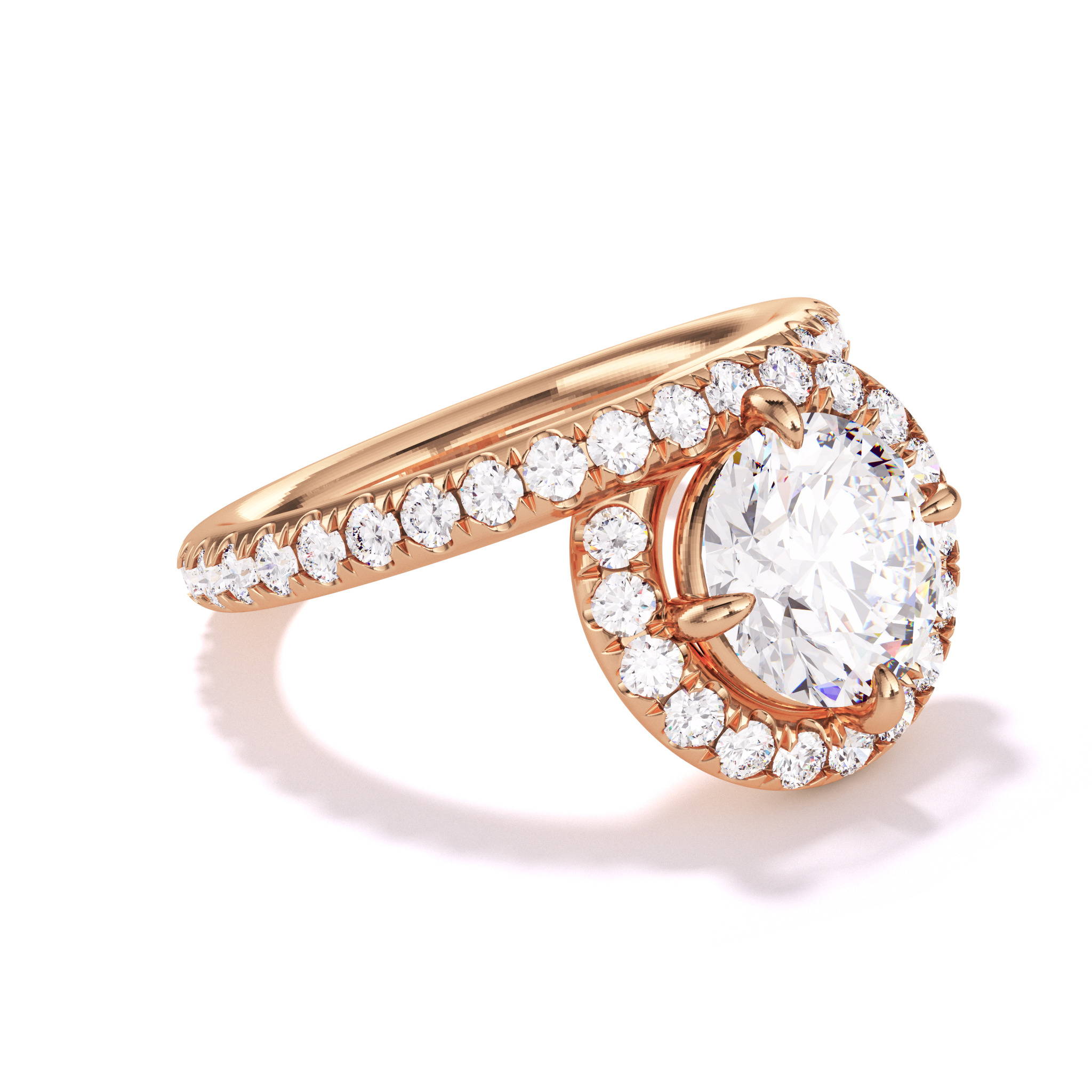 slim endless loop ring with pave diamond row in rose gold