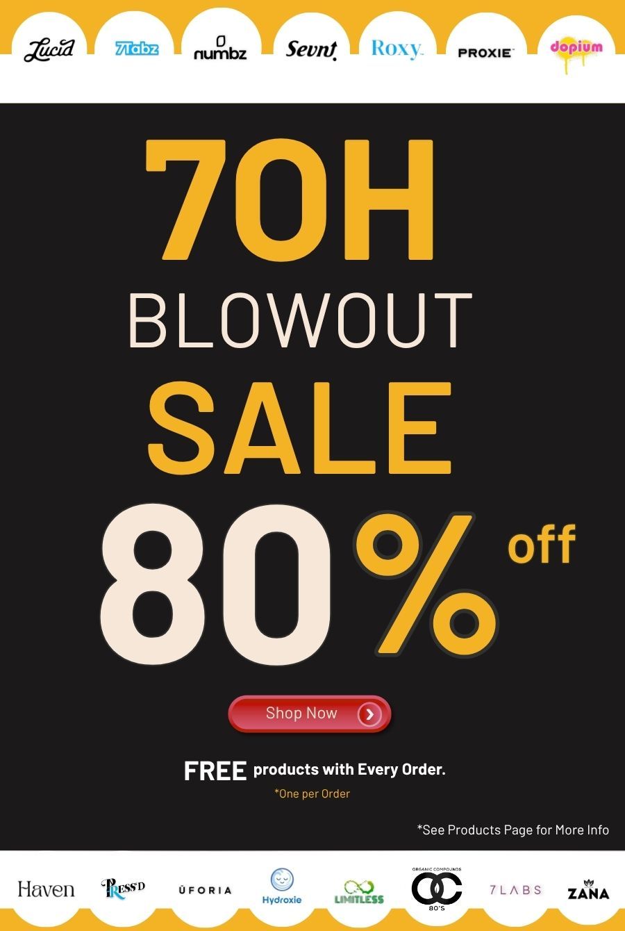 70H Blowout Sale, 80% off, free products with every order.