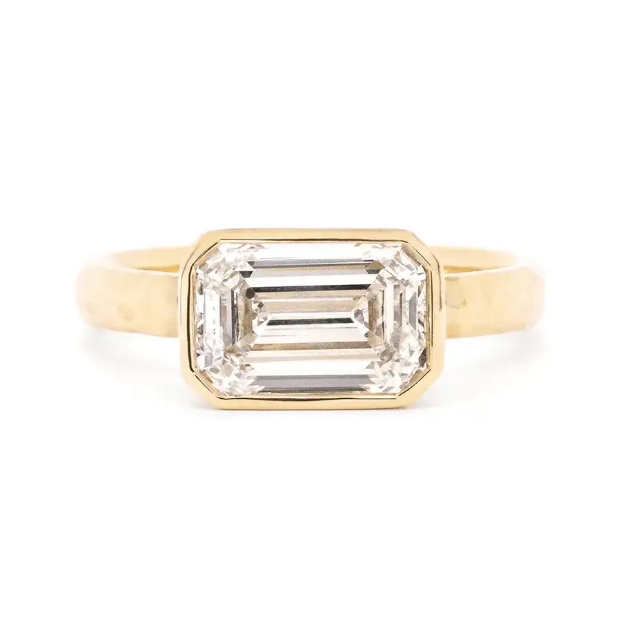 14K Yellow Gold 3.03ct Old Mine Cut Cushion Diamond Solitaire Engagement Ring with Hidden Halo