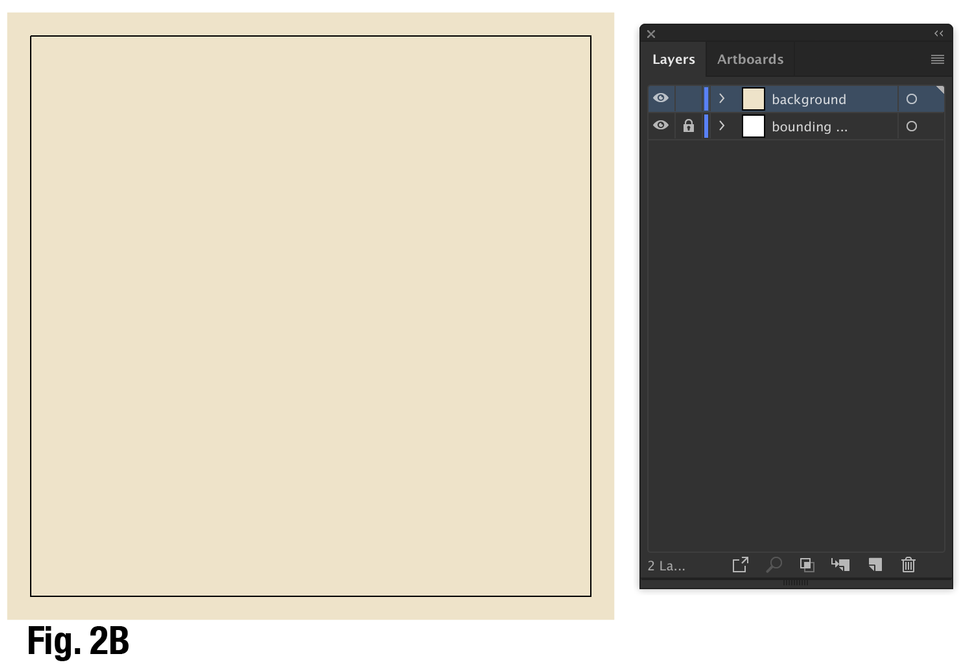 Figure 2B a square Illustrator artboard with a cream background. To the right is the layers panel.