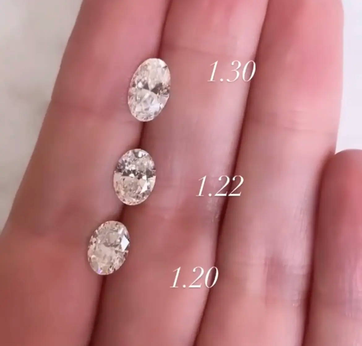 oval cut diamond carat sizes on a hand