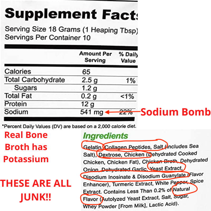 powder bone broth nutrition label