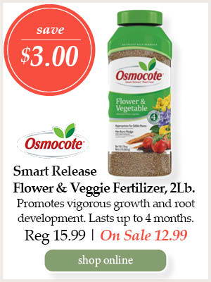 Osmocote Smart Release Flower and Veggie Fertilizer, 2Lb. - Save $3.00! Promotes vigorous growth and root development. Lasts up to 4 months. | Regular price $15.99. On Sale $12.99. | Shop Online