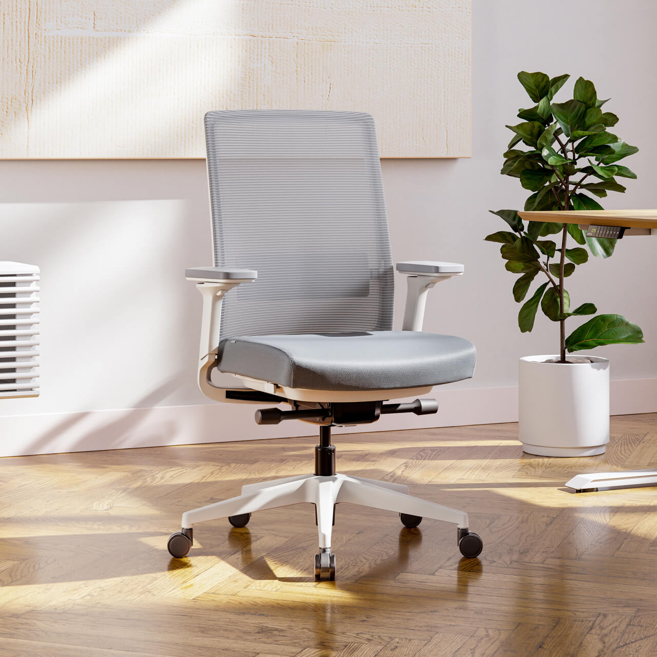 White ergonomic Active office chair Active a bright, modern home office