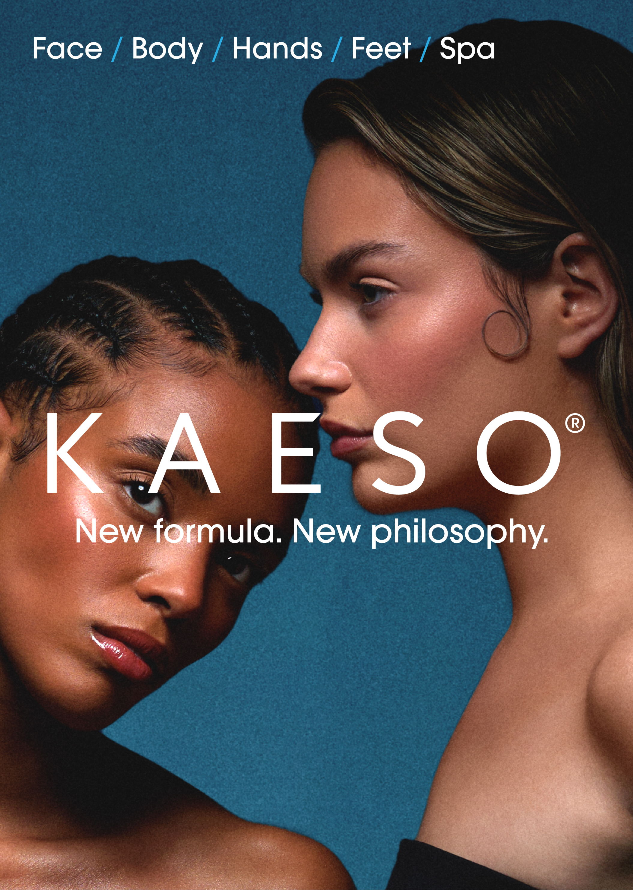 Two women with glowing skin, promoting KAESO skincare products.