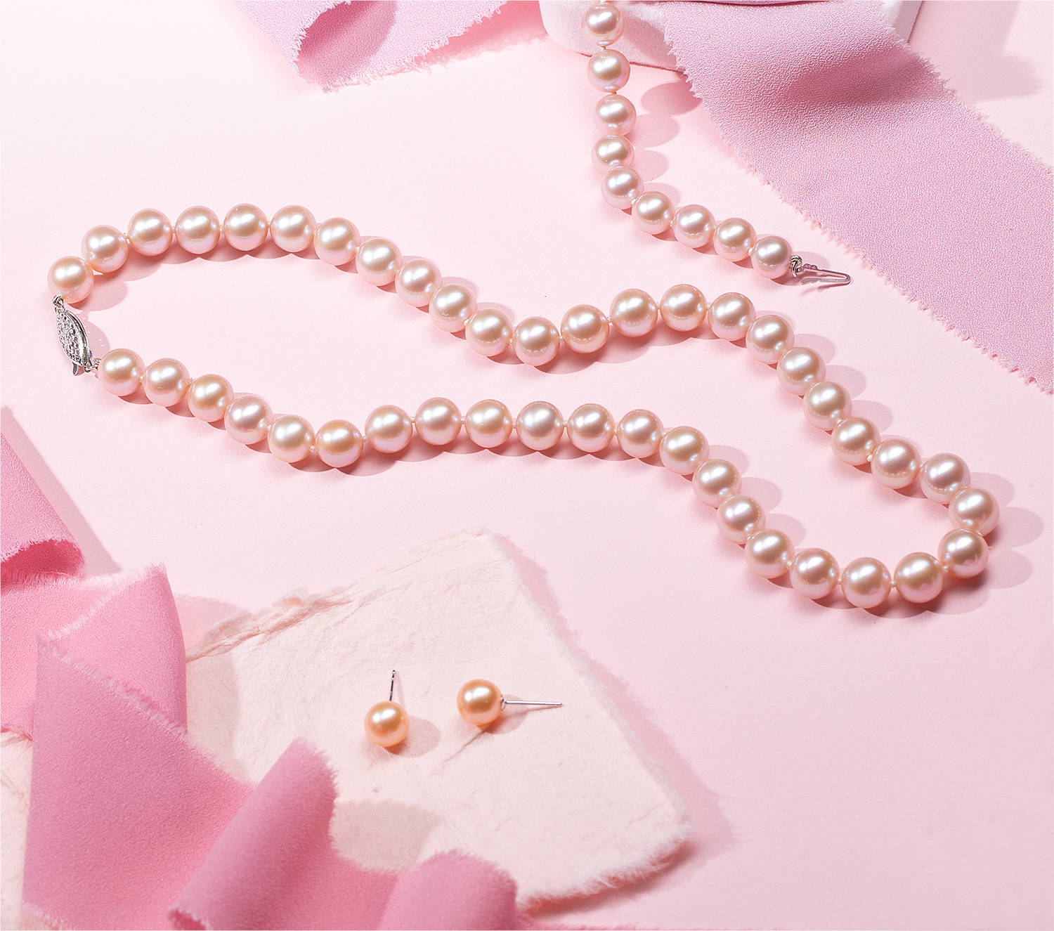 Pink Freshwater Pearl Necklace and Earrings Set