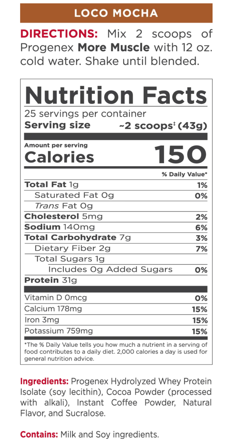 Loco Mocha More Muscle Nutrition Label