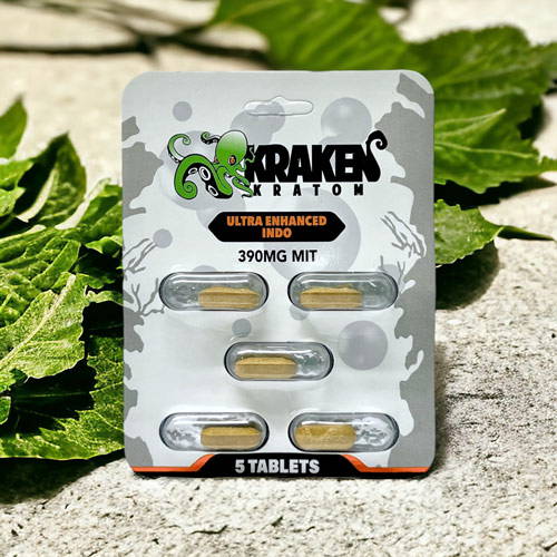 Kraken Kratom Chewable Tablets Ultra Enhanced Indo Blister Pack 5ct 390mg