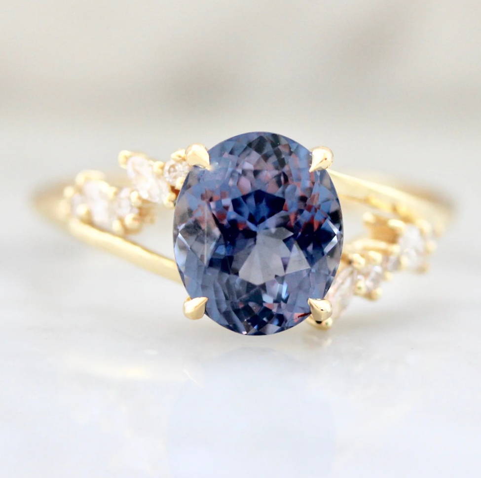 Oval Blue-Purple Spinel with Diamond Accents