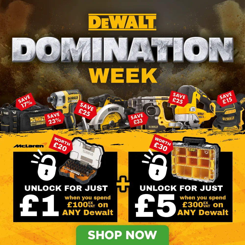 Dewalt promotion for Domination Week with special offers and discounts.