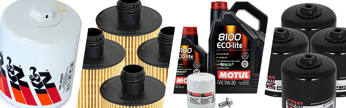 Photo collage of automotive oil and filters for off-road vehicles.