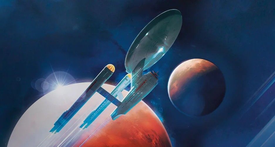 MTG Star Trek Commander Decks - A spaceship flying through space with planets in the background.