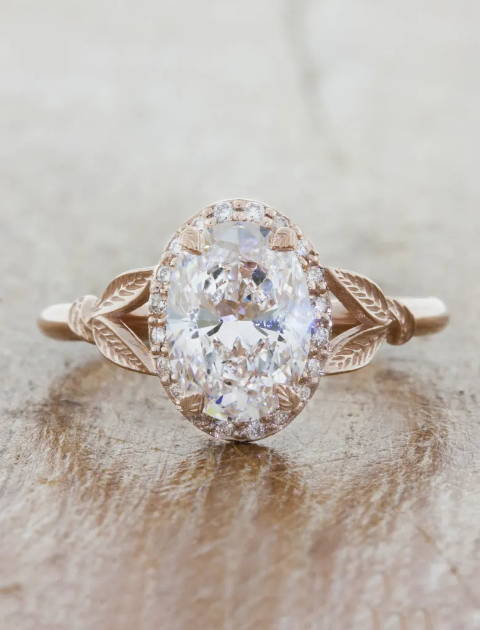 oval engagement ring with leaf prongs