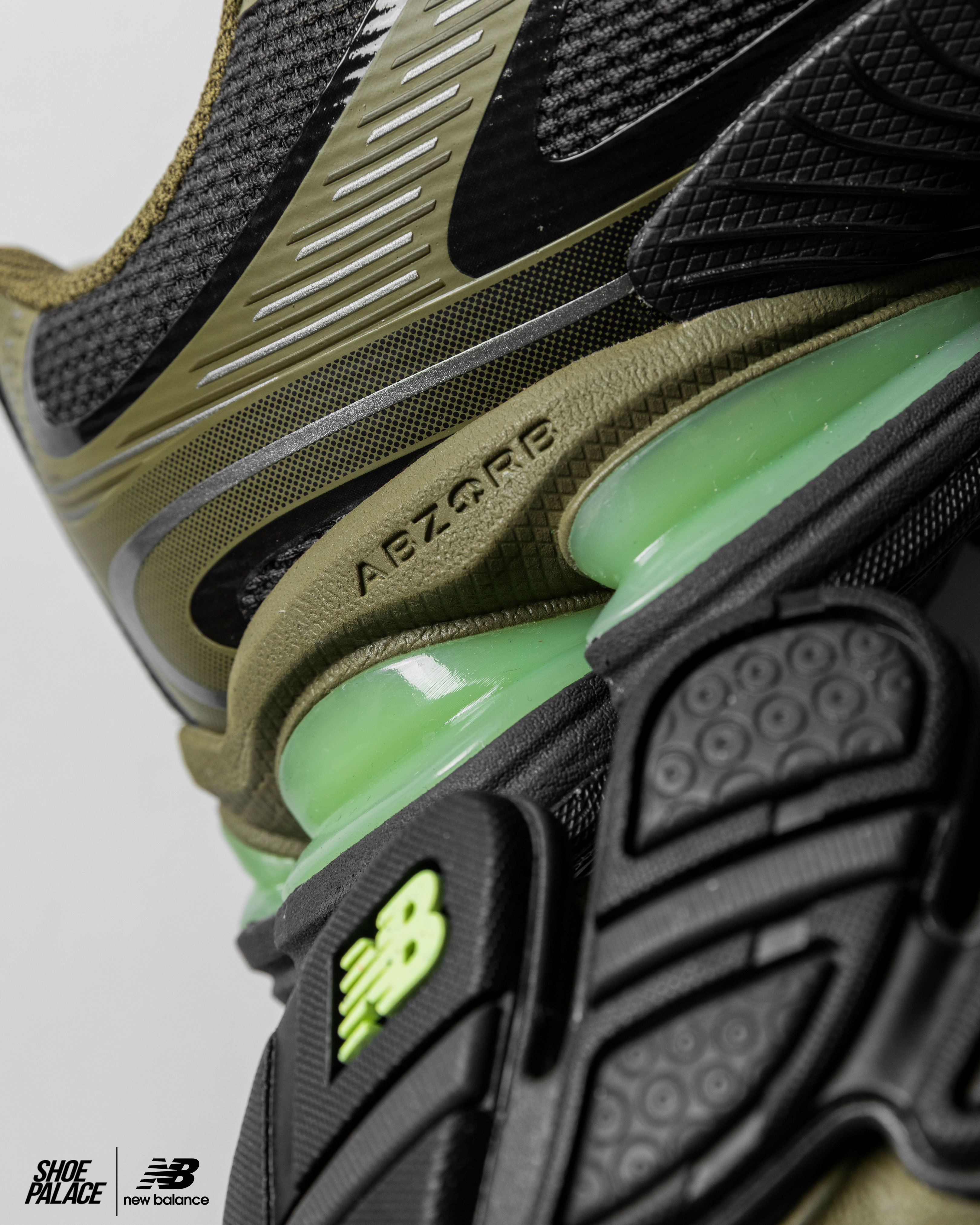Close-up of a New Balance sneaker showcasing design details and colors.