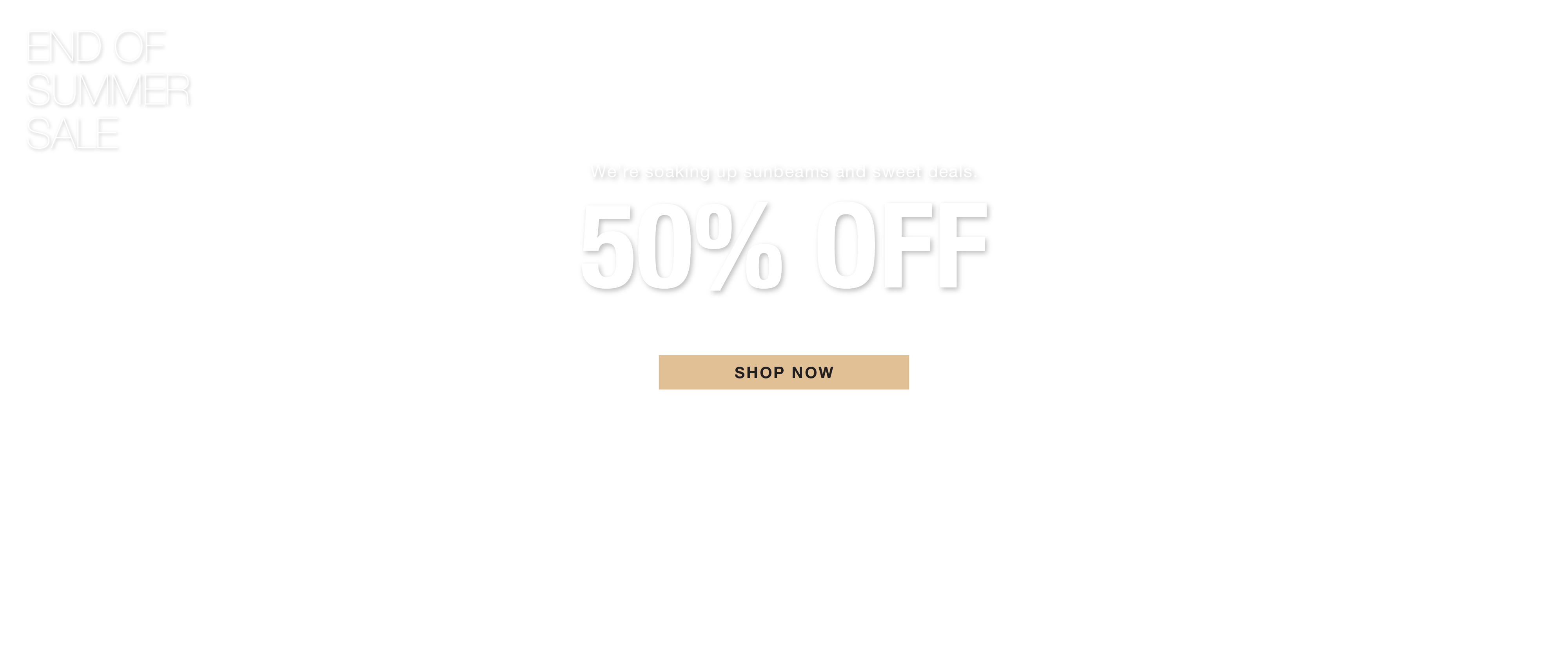 Promotional banner offering 50% off on selected items plus free shipping over $50 this weekend only.