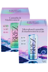 Two boxes of Brez cannabis and mushroom beverages.