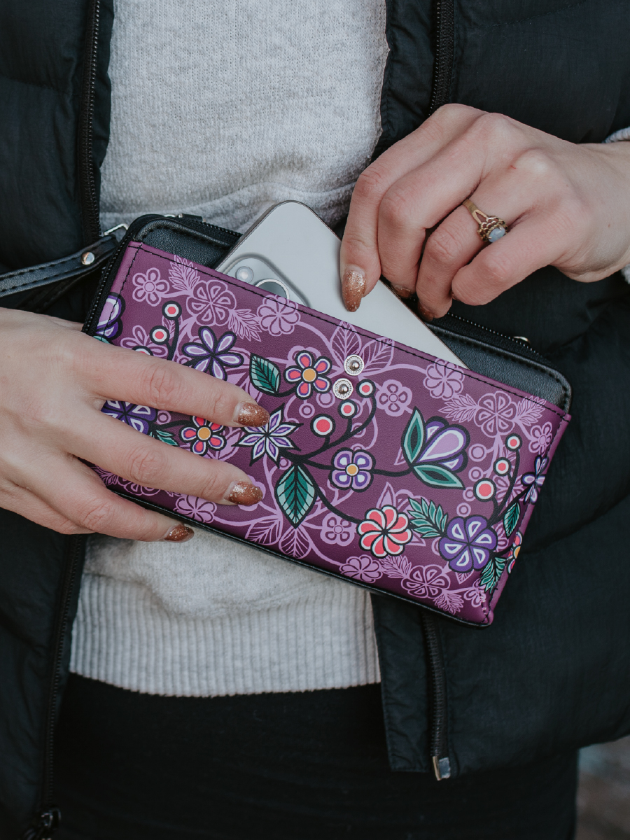 Ojibwe Florals Smartphone Crossbody Bag by Storm Angeconeb