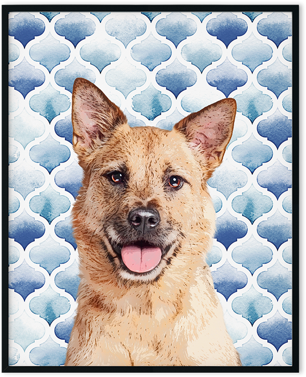 framed custom dog art in a pop art style