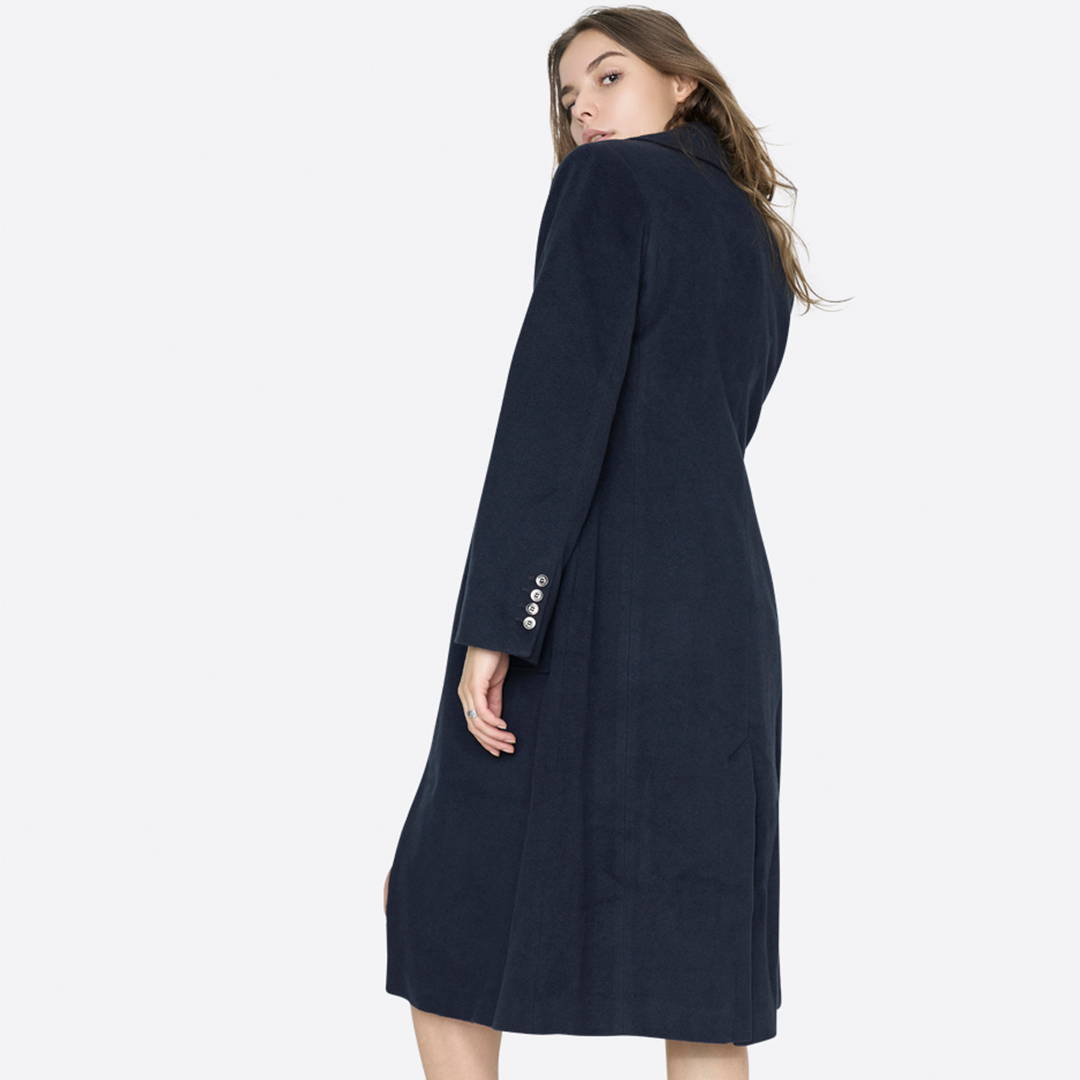 Designer tailored overcoat from dark blue wool