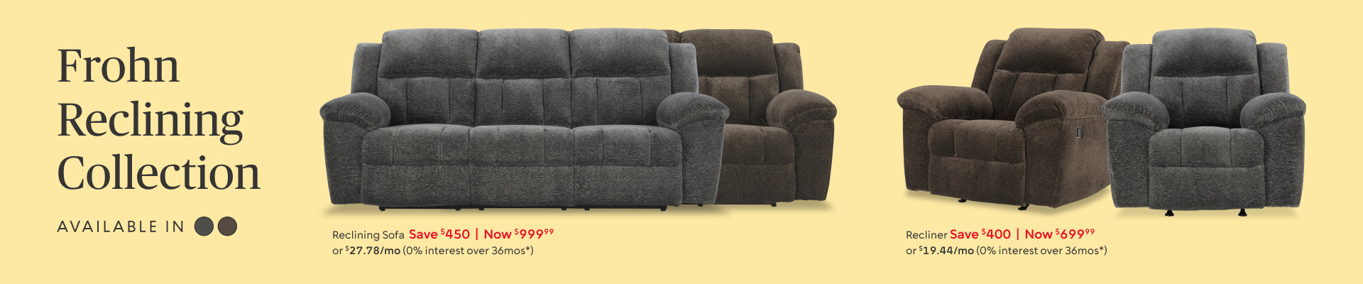 Frohn Reclining Sofa now $999.99 save $450