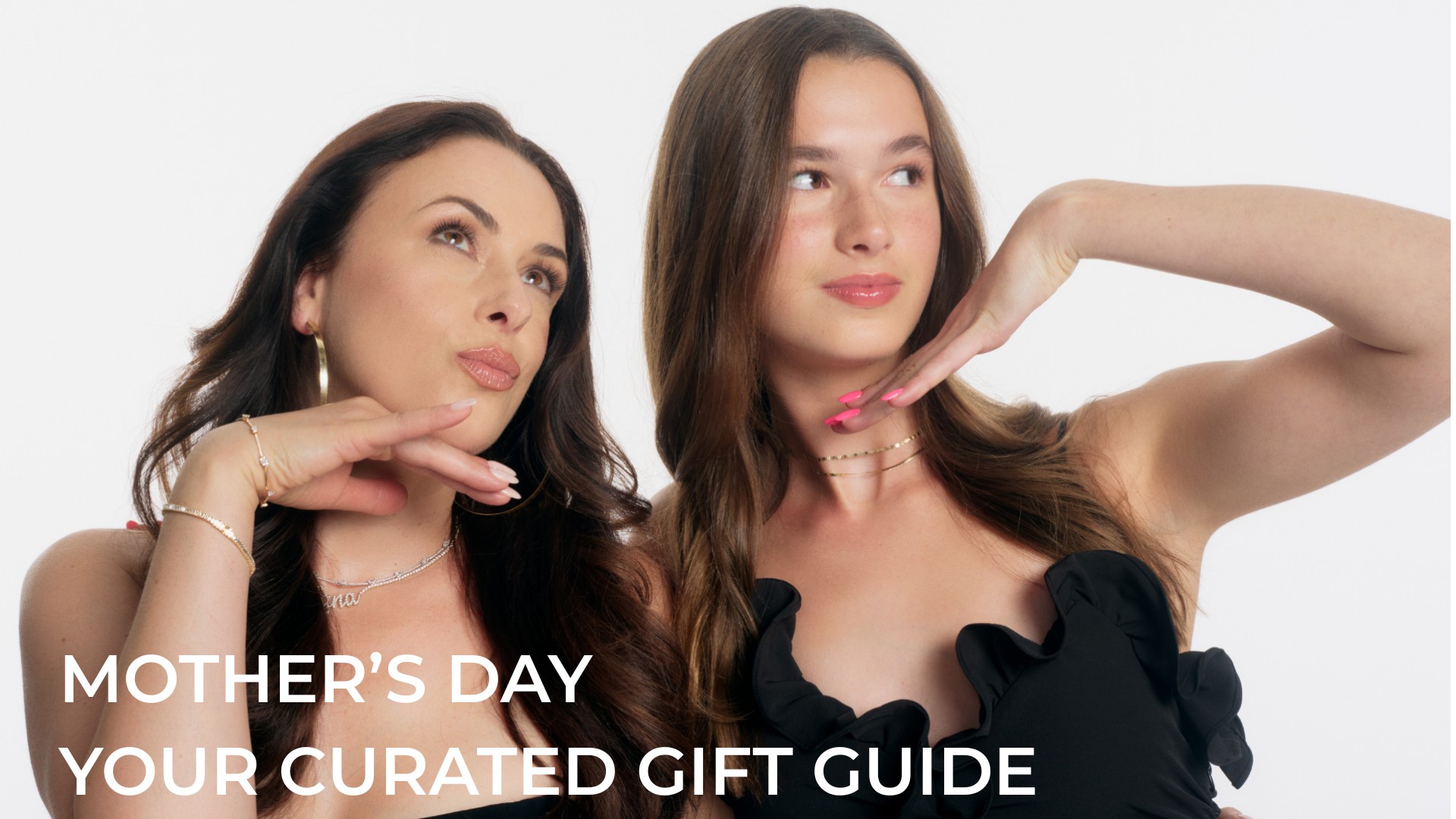 Two women posing, promoting a Mother's Day gift guide.