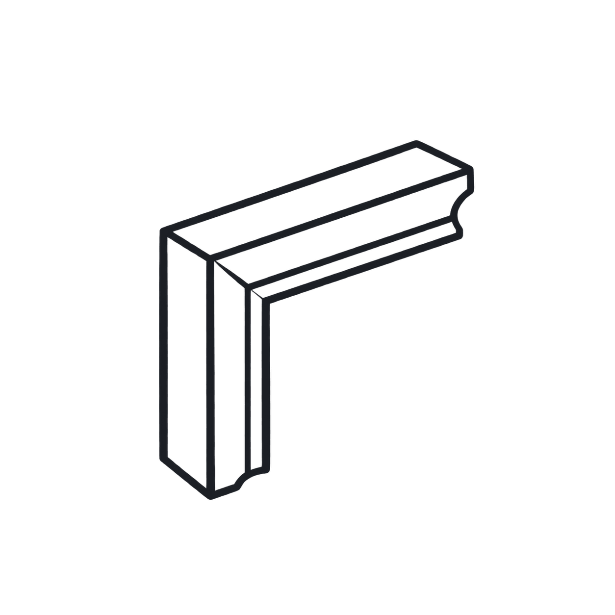 Line drawing of a corner bracket or support piece.