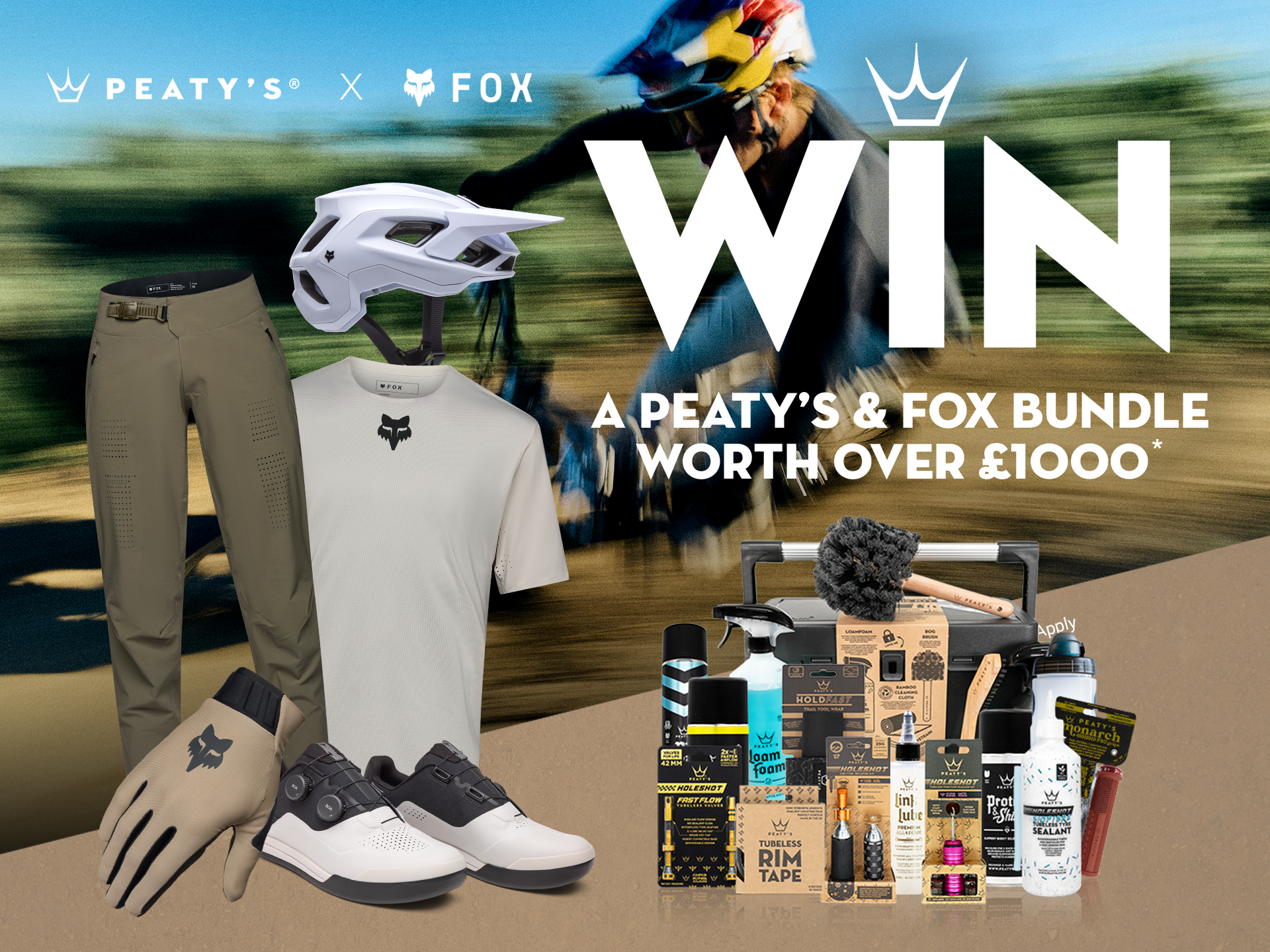 Promotional image for a Peaty's and Fox bundle giveaway worth over £1000.