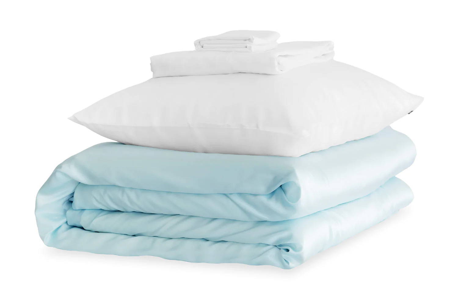 Pastel blue and white silk sheets set