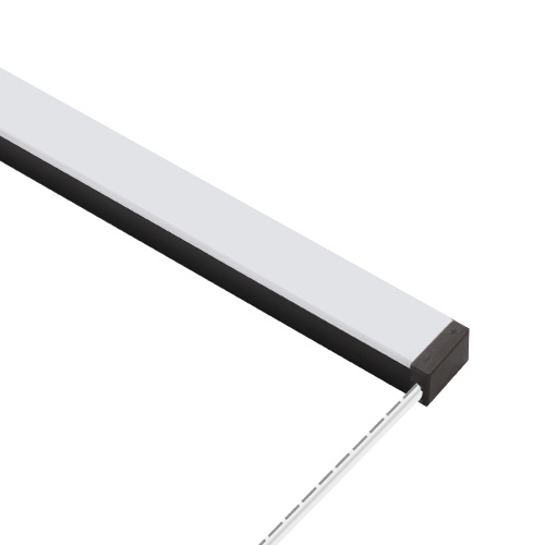 LED light fixture with a sleek, modern design and black end caps.