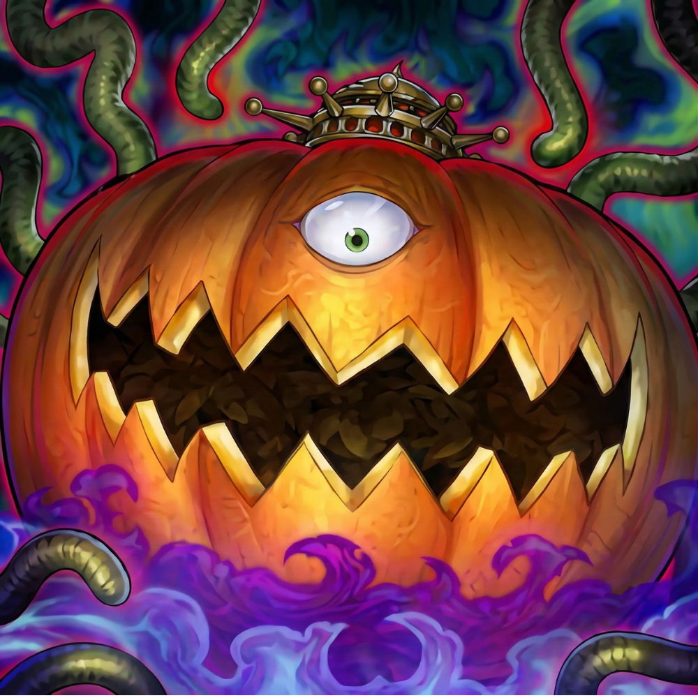 Yu-Gi-Oh - Maze of Muertos A monstrous pumpkin with one eye, sharp teeth, and tentacles emerging.