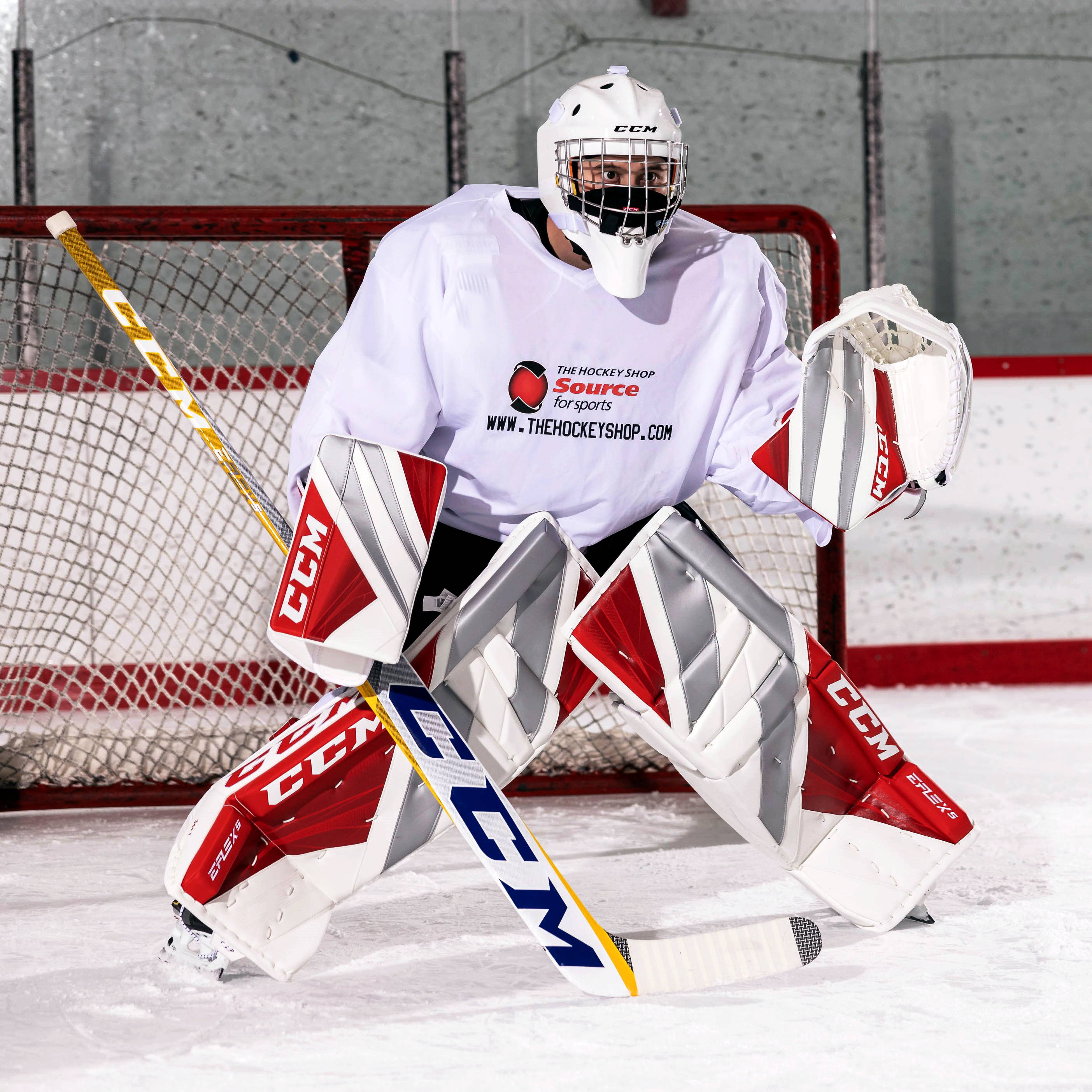 CCM Goalie Leg Pads EFLEX 6.5 Jr WHITE/NAVY - Hockey Store