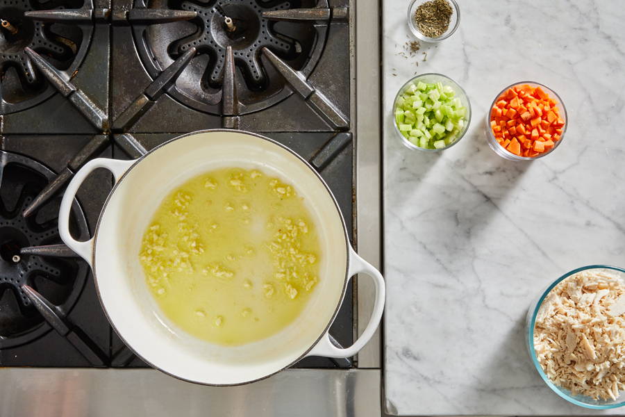 Garlic added to olive oil