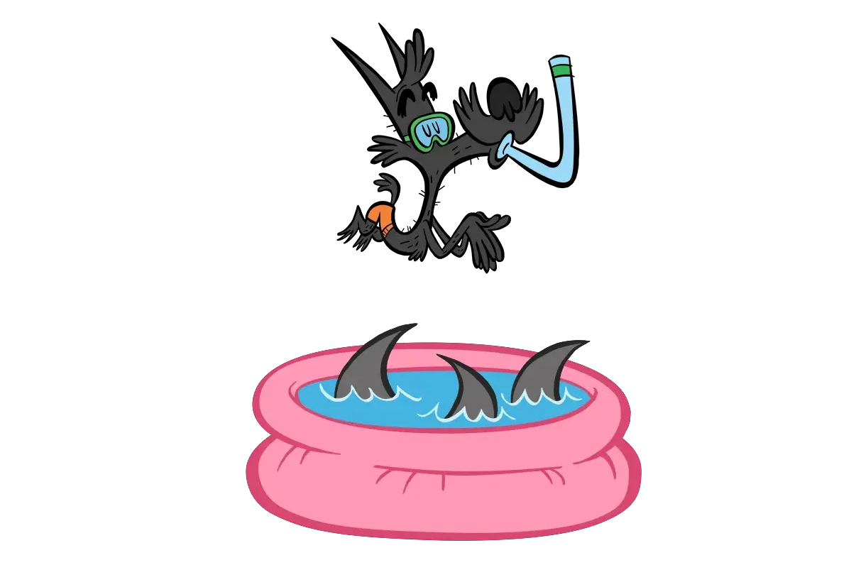 illustrated character jumping in a pool