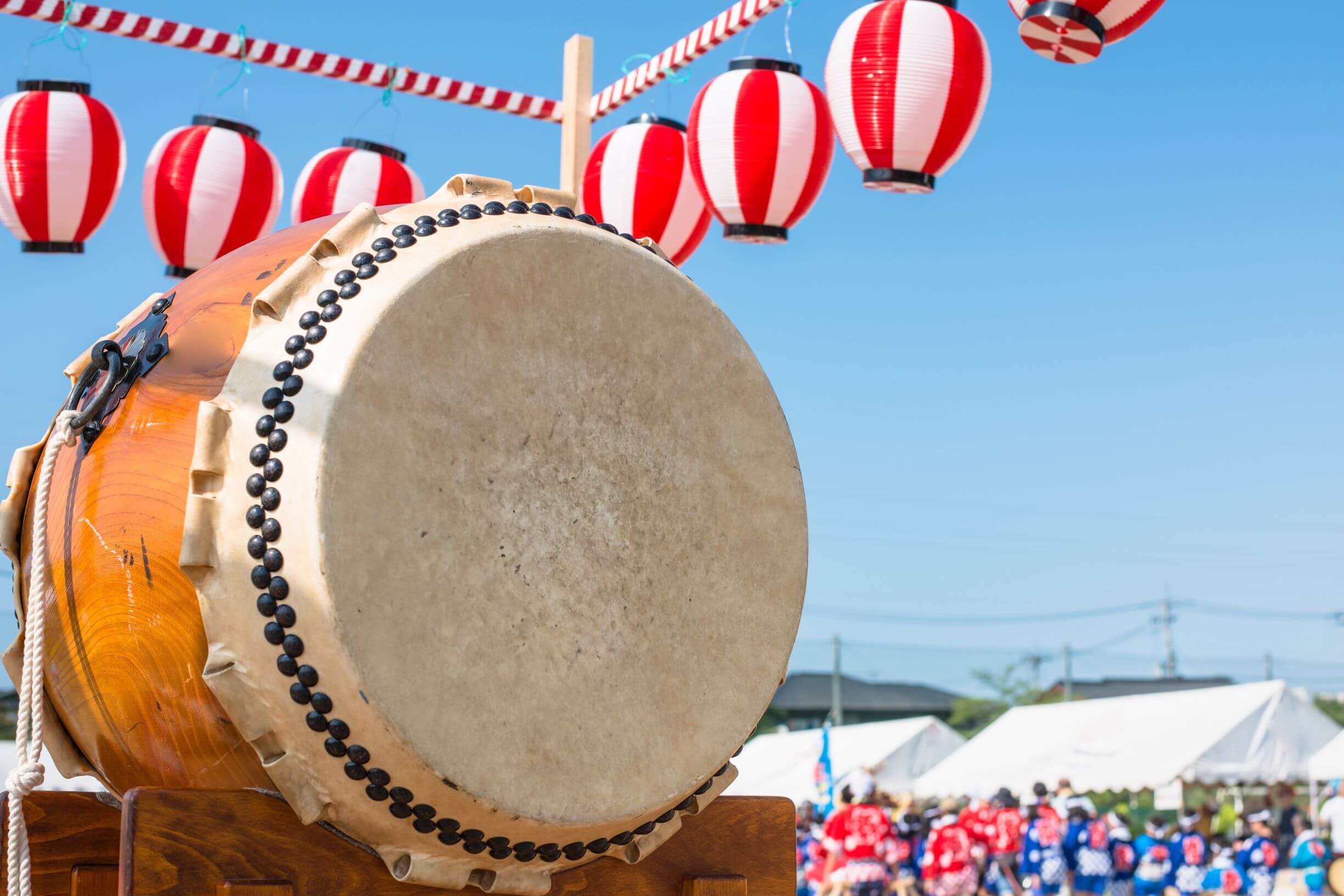 Japanese taiko drum and paper lanterns